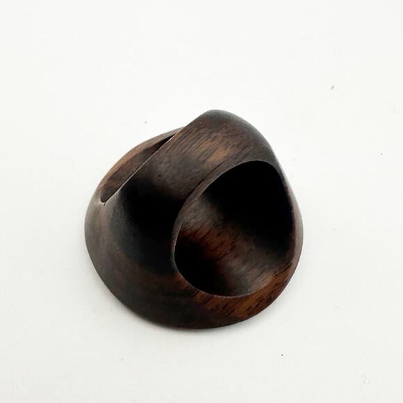 Wood Abalone Oversized Round Ring Chunky Retro Boho Bohemian Size 6.75 - Picture 8 of 11